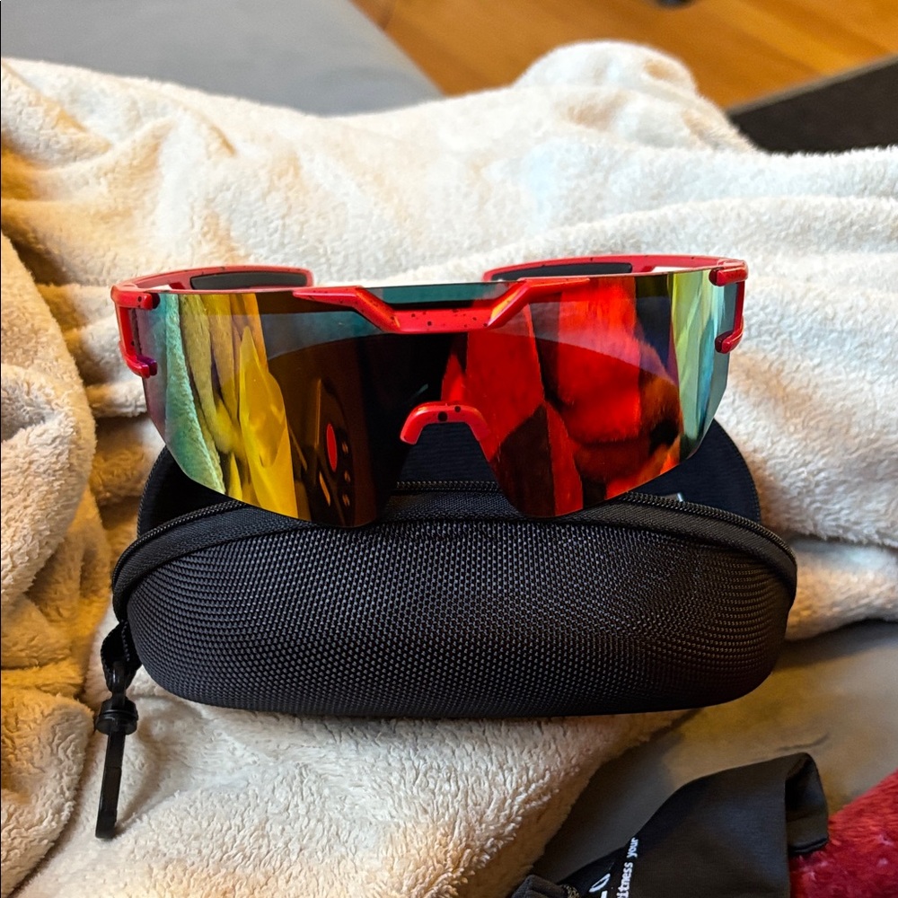 Red Sports Sunglasses with Case